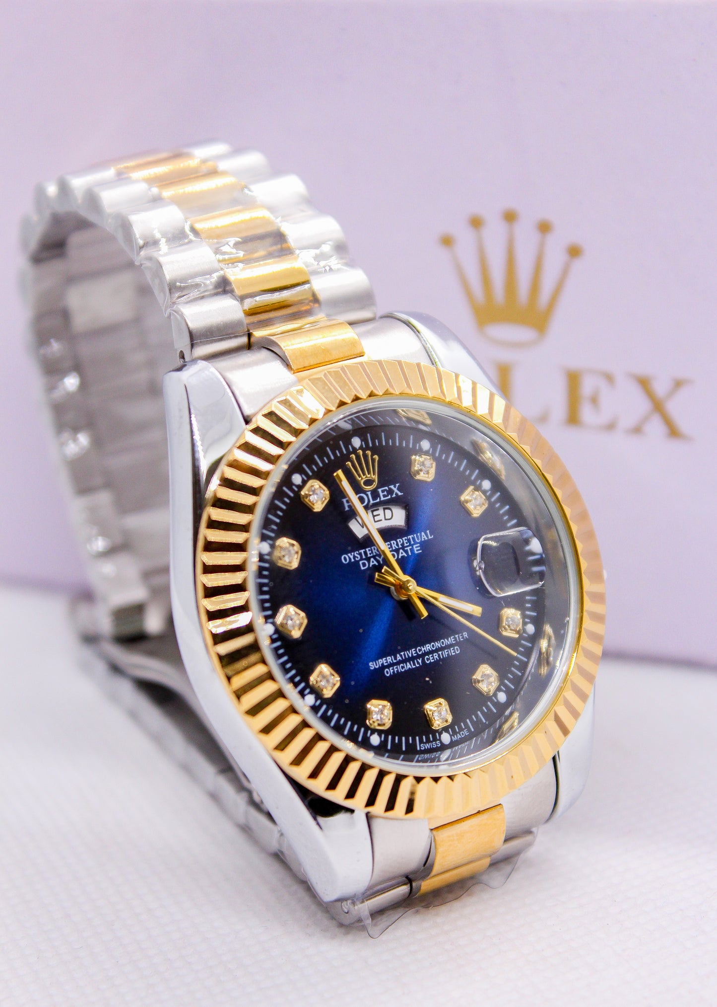 Premium RLX Day-Date Watch (Two-Tone Blue)