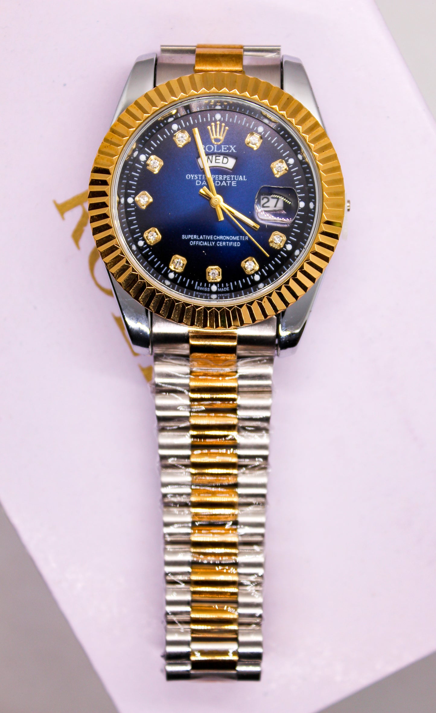 Premium RLX Day-Date Watch (Two-Tone Blue)