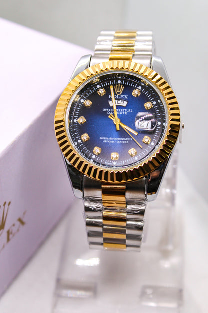 Premium RLX Day-Date Watch (Two-Tone Blue)