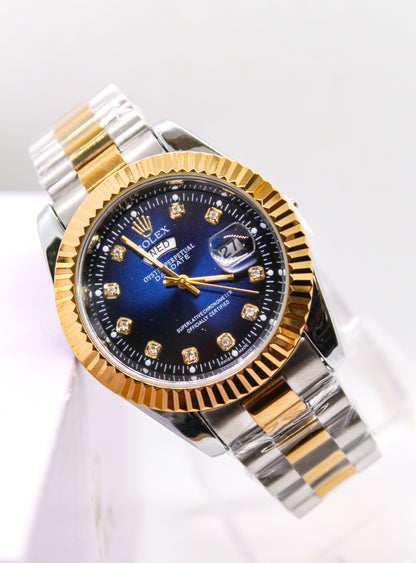 Premium RLX Day-Date Watch (Two-Tone Blue)