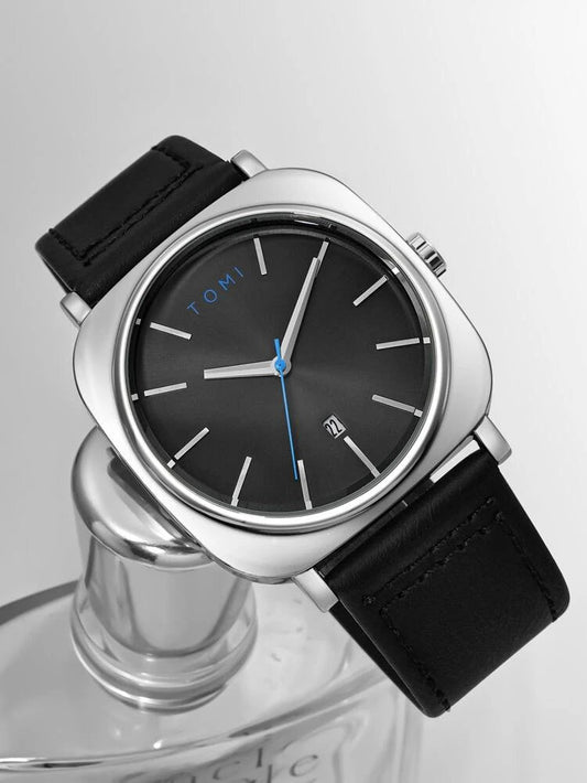 T-084 Men's Watch Quartz Date Leather Strap