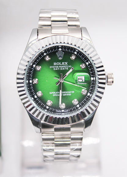 Premium RLX Silver Chain Green Dial Watch