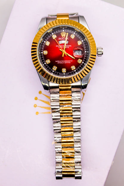 Premium RLX Day-Date Watch (Two-Tone Red)