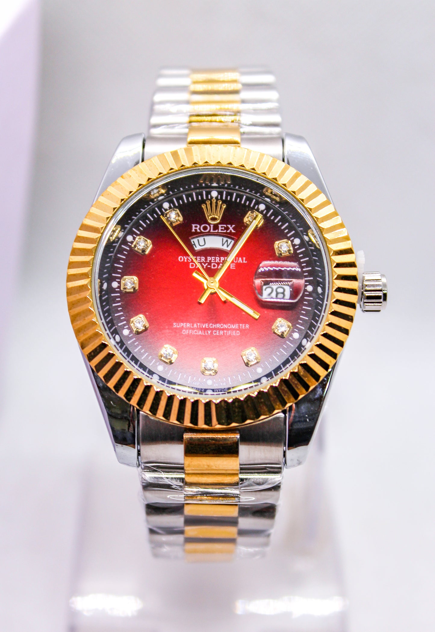 Premium RLX Day-Date Watch (Two-Tone Red)