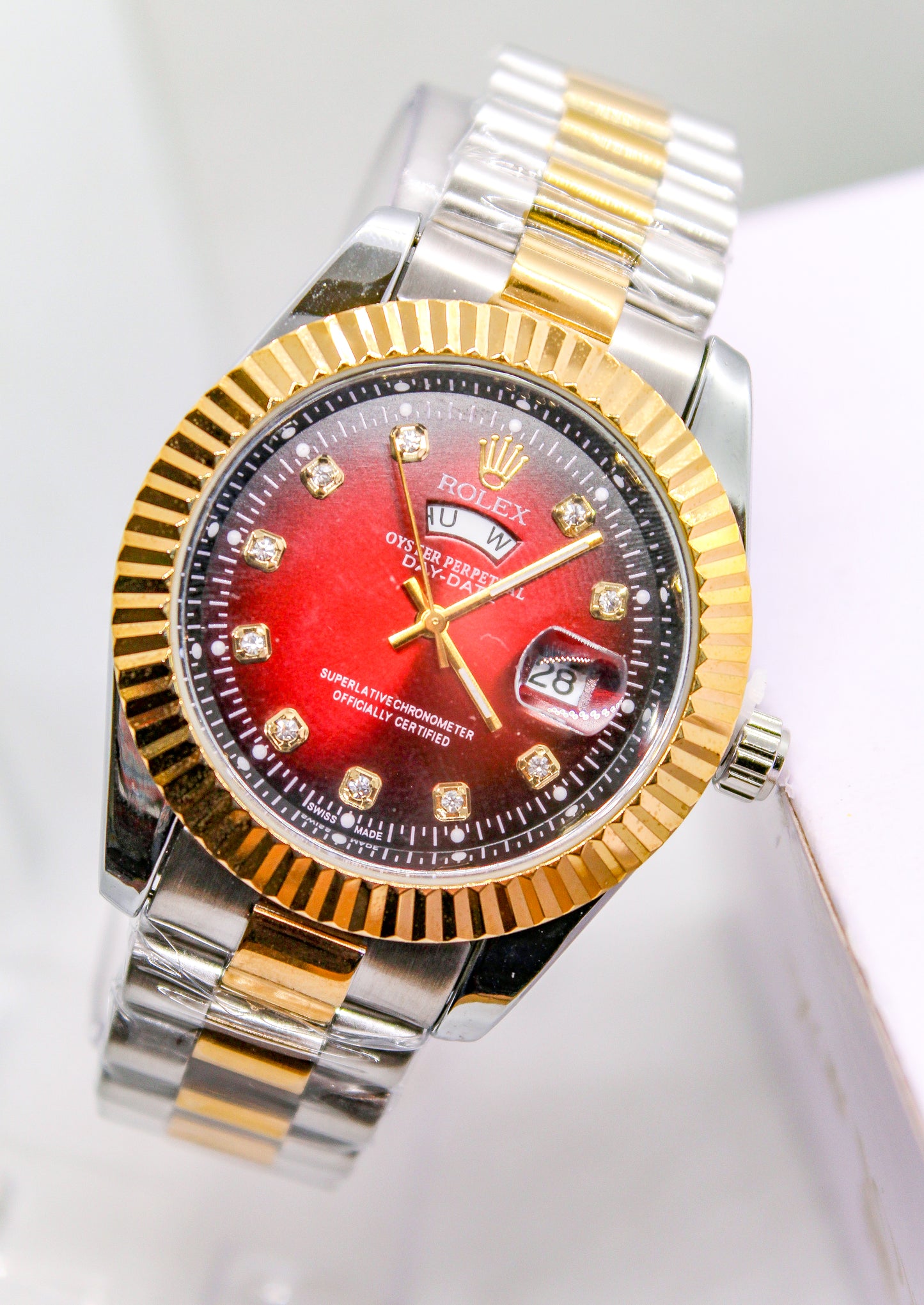 Premium RLX Day-Date Watch (Two-Tone Red)