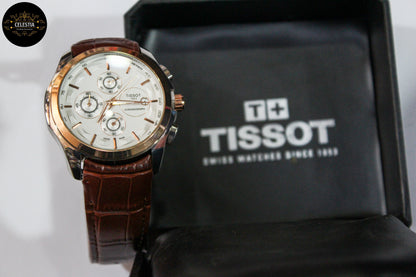 Premium Chronograph Date Watch (White-Brown)