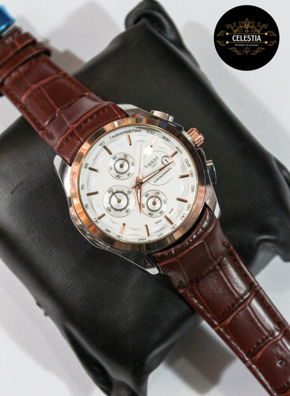 Premium Chronograph Date Watch (White-Brown)