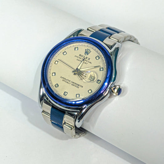 Premium RLX Two Tone blue white chain watch