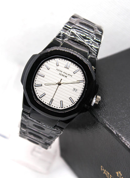 Patek Phillips Nautilus black chain white dial