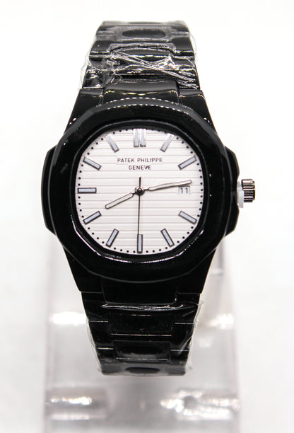 Patek Phillips Nautilus black chain white dial