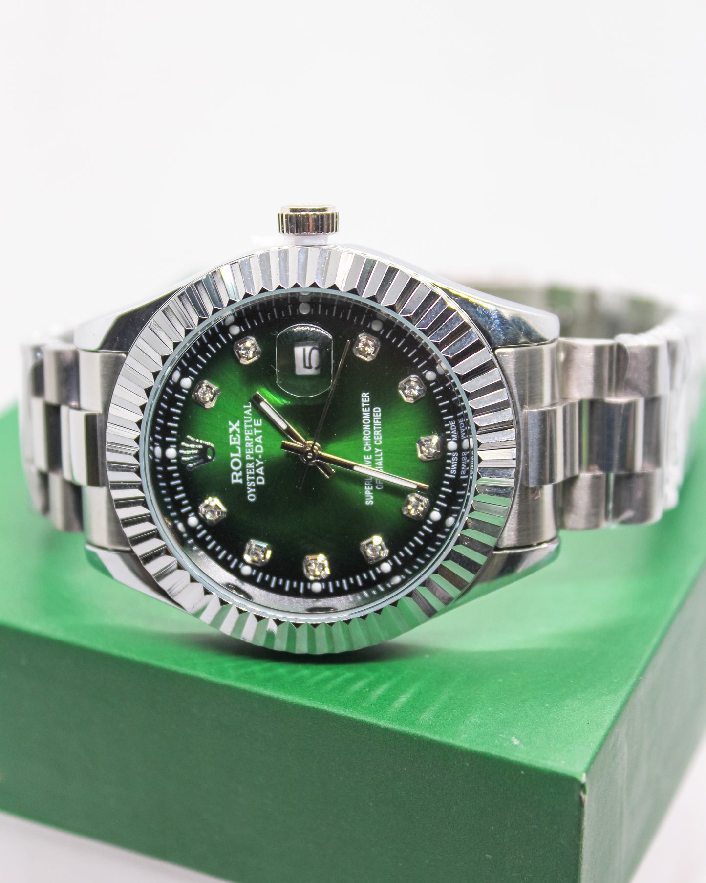 Premium RLX Silver Chain Green Dial Watch